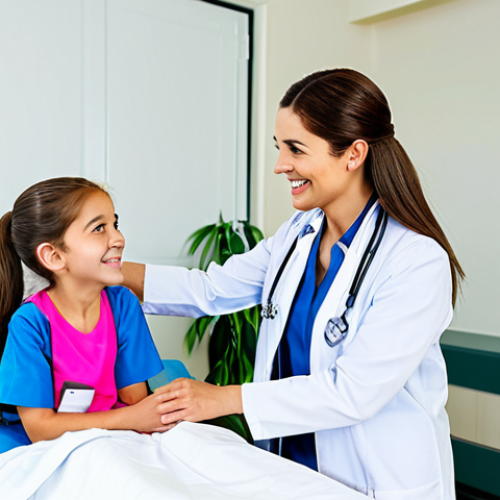 Home 22 **
"A friendly female doctor, fully clothed in professional medical attire, is smiling reassuringly at a young girl (8 years old), also fully clothed in modest clothing, during a routine check-up in a bright, clean doctor's office. Safe for work, appropriate content, perfect anatomy, natural pose, well-lit, family-friendly, professional medical setting."
**