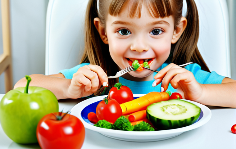 소아 손발톱 이상과 영양 관리법 - Healthy Nails & Balanced Diet**
"A fully clothed child happily eating a colorful plate of vegetable...