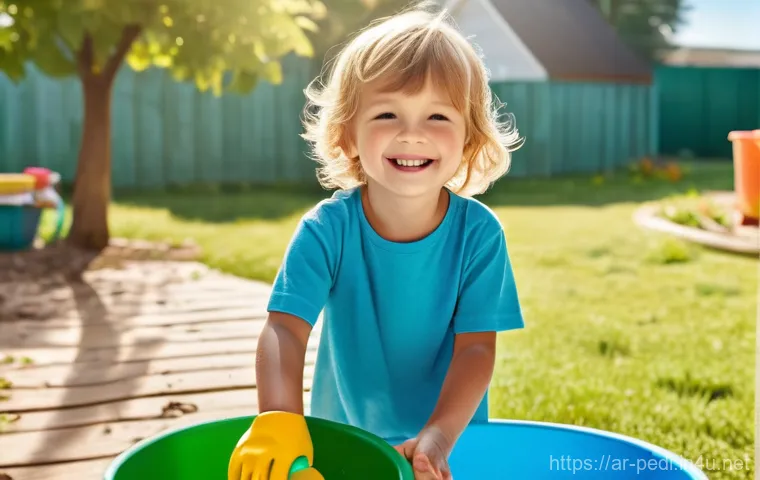 소아과에서 시행하는 기생충 검사 - **Prompt:** A cheerful, young child (around 5 years old), fully clothed in clean, bright outdoor pla...