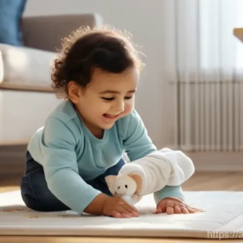 Home 22 영유아 발달 지연 원인과 치료 병원 - **Image Prompt 1: First Steps of Joy**
A heartwarming and brightly lit scene indoors. A beaming ...