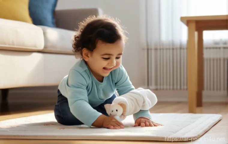 영유아 발달 지연 원인과 치료 병원 - **Image Prompt 1: First Steps of Joy**
A heartwarming and brightly lit scene indoors. A beaming ...