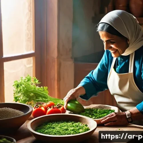 Home 7 소아 비만 예방을 위한 식단 팁 - **Prompt:** A heartwarming scene in a traditional, sunlit Arab kitchen. An elder woman, possibly a g...